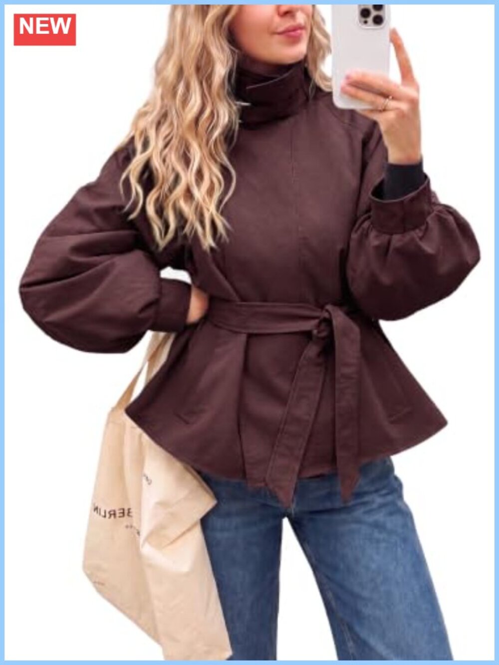 Cropped Trench Coat Oversized Lightweight Long Lantern Sleeve